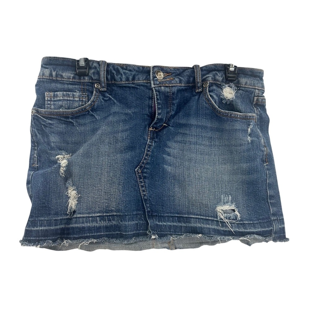 Vigoss Collection Women Blue Denim Distressed Mini Skirt Size 7